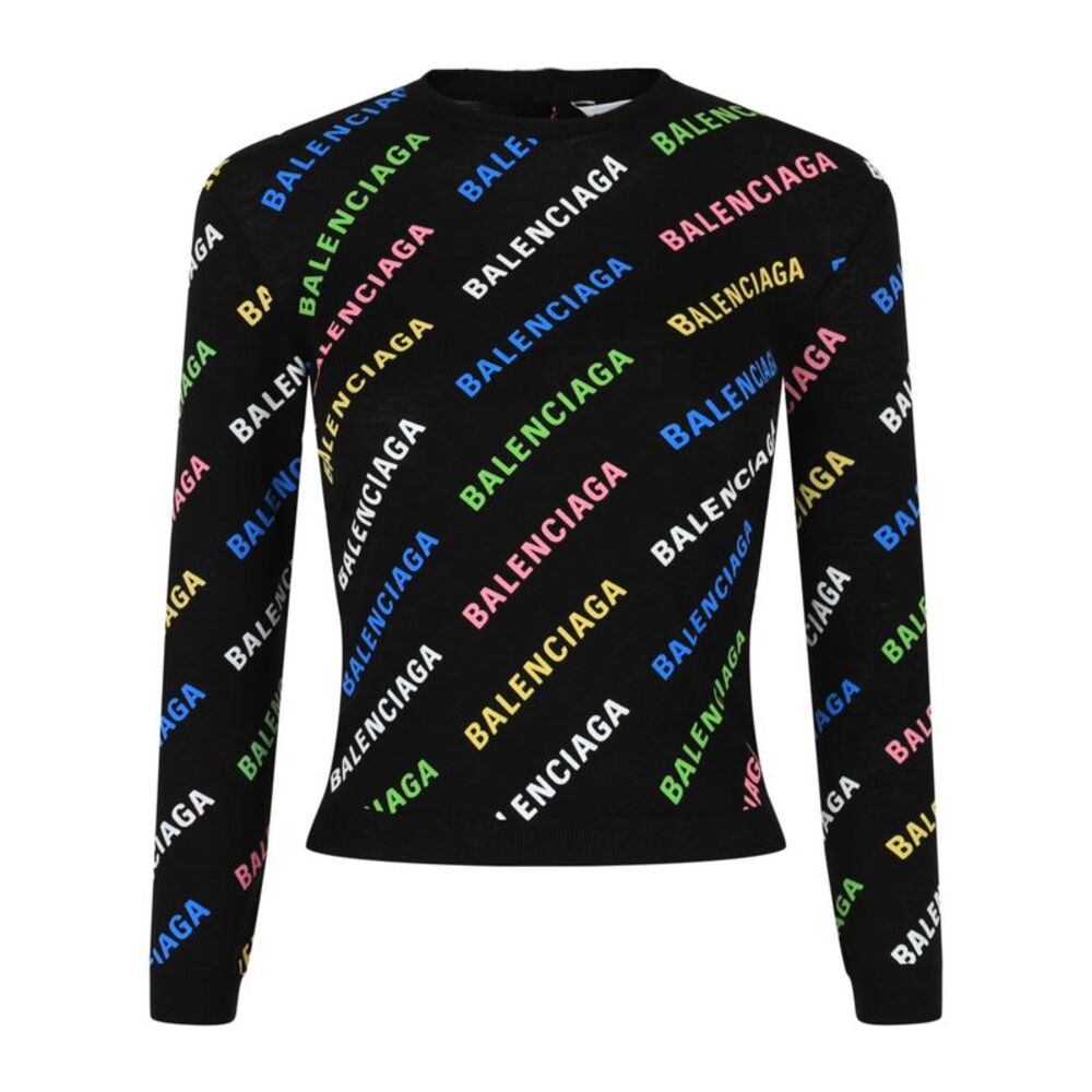 Balenciaga Allover Logo Cropped Sweater Multi Womens